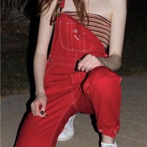 Dickies Bib Overalls Womens Size Medium Red Relaxed Fit Straight Leg NWT